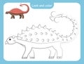 Coloring page outline of dinosaur with colored example