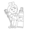 Coloring Page Outline Of doctor with toothbrush and toothpaste