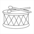 Coloring page outline of drum and sticks toy. Vector illustration