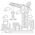 Coloring Page Outline Of elevating crane on build. Construction vehicles. Coloring book for kids Royalty Free Stock Photo