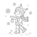 Coloring Page Outline Of girl rejoicing in the first snow