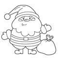 Coloring Page Outline Of Santa Claus with gifts bag. New year. Christmas. Coloring book for kids
