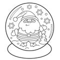 Coloring Page Outline Of Snow globe with Santa Claus with Christmas tree. New year. Christmas. Coloring book for kids