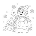 Coloring Page Outline Of snowman with Christmas tree