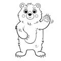 Coloring page outline of a waving cartoon bear. Vector image isolated on white background. Coloring book of forest wild animals Royalty Free Stock Photo