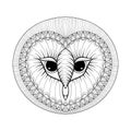 Coloring page with Owl head, zentangle stylized hand drawing ill Royalty Free Stock Photo