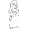 Coloring page with nun girl praying