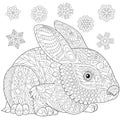 Zentangle stylized rabbit and snow Royalty Free Stock Photo