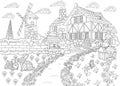 Zentangle stylized countryside mansion Royalty Free Stock Photo