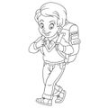 Coloring page with schoolboy with backpack