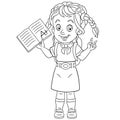 Coloring page with schoolgirl with best exam result Royalty Free Stock Photo