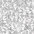 Funny rabbits black and white seamless pattern