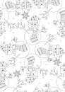 Coloring page or seamless pattern with christmas snowmen for adults, outline vector stock illustration as anti stress therapy in Royalty Free Stock Photo