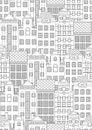 Seamless pattern or coloring page with house facades for anti stress therapy for adults, outline vector stock illustration with Royalty Free Stock Photo