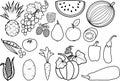 Coloring page. Set of different fruits and vegetables