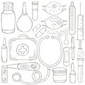 Monochrome medical illustrations. Coloring pages, black and white Royalty Free Stock Photo