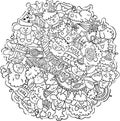 Coloring Page of Sheep Happy Birthday Round Doodle