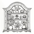 Vintage Cabinet With Plants: Exquisite Hand Drawn Illustration