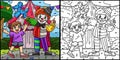 Circus Child and Clown Coloring Page Illustration