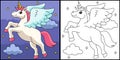 Flying Unicorn Coloring Page Colored Illustration Royalty Free Stock Photo