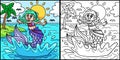 Jumping Mermaid Coloring Page Colored Illustration