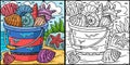 Summer Bucket of Sea Shells Coloring Illustration