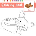 Coloring page sleeping Fox animal cartoon character vector illustration