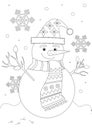 Coloring page with a snowman as a concept of Christmas, winter, cold, outline vector stock illustration for print in a4 format Royalty Free Stock Photo