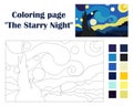 Coloring page The Starry Night based on Vincent van Goghs painting Royalty Free Stock Photo