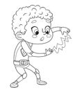Coloring Page of Super Hero Children. Boys and Girls wearing costumes of superheroes Coloring book. Cartoon vector Royalty Free Stock Photo