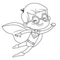 Coloring Page of Super Hero Children. Boys and Girls wearing costumes of superheroes Coloring book. Cartoon vector Royalty Free Stock Photo