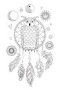 Black and white ornamental owl on the dreamcatcher for adult col