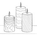 A coloring page of three candles