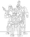coloring page three giants wearing armor laughing