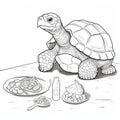 Coloring Page: Tortoise At The Table Eating With Parent