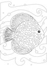 Coloring page with a discus fish in A4 format, outline stock vector illustration with tropical fish for printing in a book Royalty Free Stock Photo