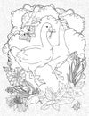 Coloring page with two walking gooses