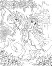 Coloring page The Unicorn and Princess Royalty Free Stock Photo