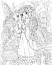 Coloring page The Unicorn and Princess