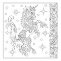 Coloring page with unicorn and stars Royalty Free Stock Photo