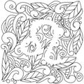 Coloring page using negative space, silhouette of the zodiac sign leo, doodle patterns of leaves and curls, vector outline Royalty Free Stock Photo