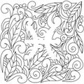 Coloring page using negative space, silhouette of the zodiac sign Pisces, doodle patterns of leaves and curls, vector outline Royalty Free Stock Photo