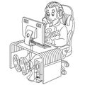 Coloring page with video cyber e-sport gamer Royalty Free Stock Photo