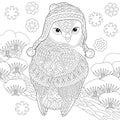 Coloring page with winter owl