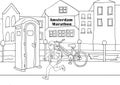 coloring page illustration a woman running on amsterdam marathon event