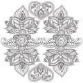 Coloring pages for adults. Henna Mehndi Doodles Abstract Floral Elements.