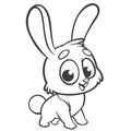 Coloring pages. Animals. Cartoon of a little cute bunny stands and smiles. Outlined line art. Vector illustration of a rabbit. Royalty Free Stock Photo