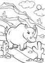 Coloring pages. Animals. Cute rhinoceros. Royalty Free Stock Photo