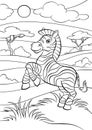 Coloring pages. Animals. Little cute zebra. Royalty Free Stock Photo