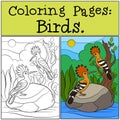 Coloring Pages: Birds. Two cute beautiful hoopoes smile Royalty Free Stock Photo